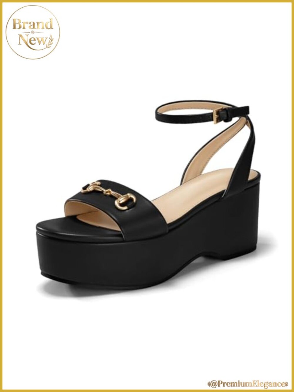Womens Platform Wedge Sandals Chunky Heel Ankle Strap Metal Buckle